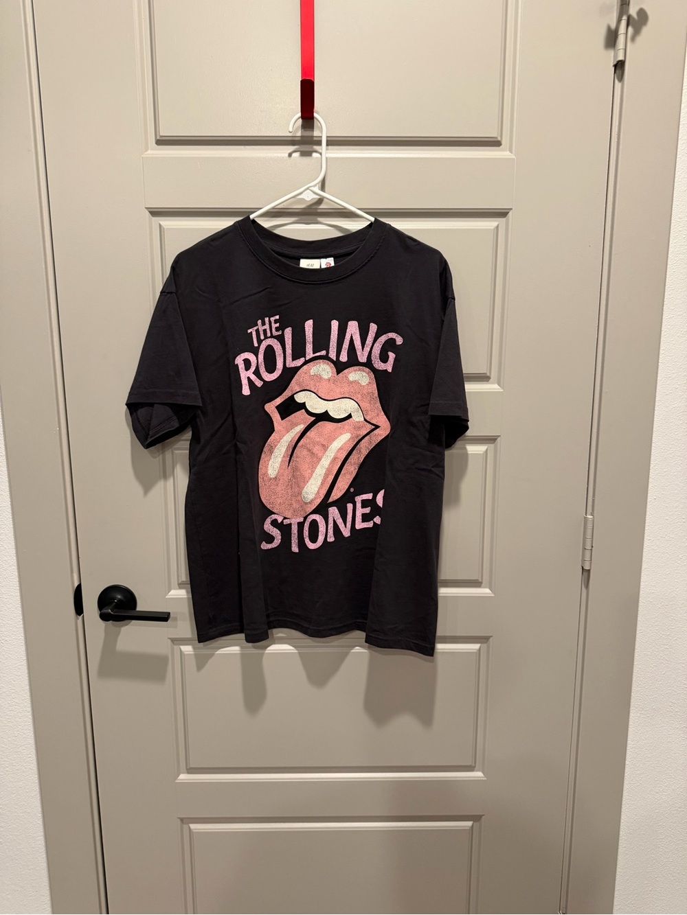 H&M Black Rolling Stones Graphic Tee with Pink Logo
